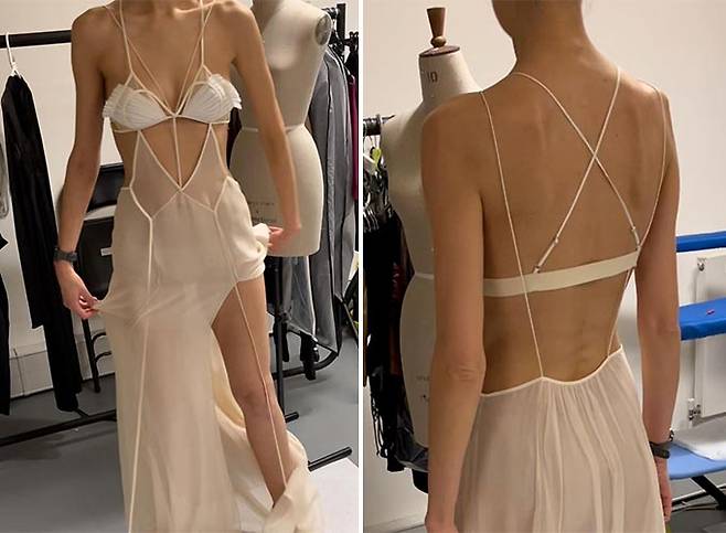 모델 수주가 20일(현지시간) 제75회 칸 국제 영화제에서 입은 '넨시 도자카'의 드레스/사진=넨시 도자카 인스타그램