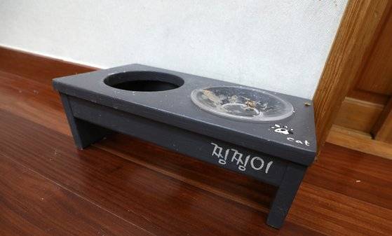 청와대 관저 개방을 하루 앞둔 25일 언론에 공개된 관저 내부 드레스룸에는 문재인 전 대통령이 키우던 고양이 찡찡이의 밥그릇이 남아있었다. 뉴시스