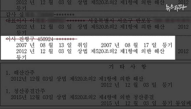 조 씨가 소유했던 회사 '파인오토렌탈'의 이사로 진형구 전 검사장이 등재되어 있다. 