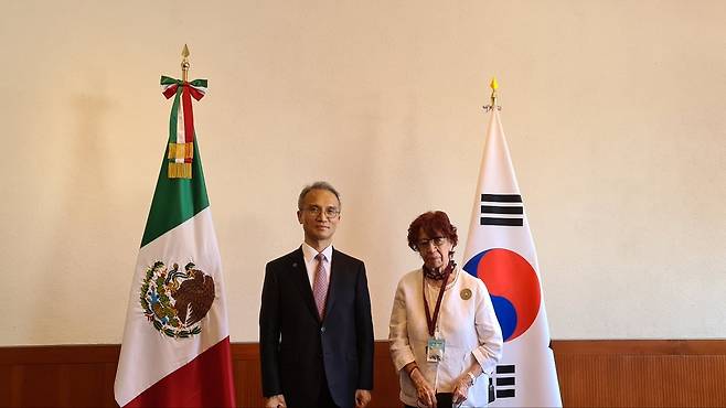 여승배 외교부 차관보(왼쪽)와 카르멘 모레노 멕시코 외교차관.(외교부 제공)© 뉴스1