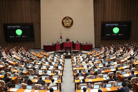 29일 오후 국회 본회의에서 강원특별자치도 설치를 위한 특별법안이 통과되고 있다.(공동취재) 2022.5.29/뉴스1