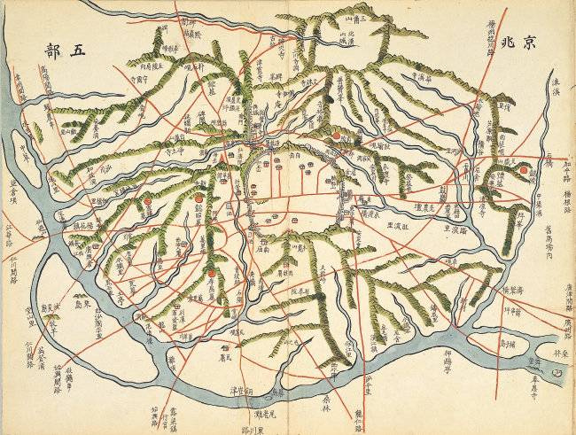 1860년대 김정호가 그린 ‘경조오부도’. 경조(京兆)란 인구가 가장 많은 도시라는 뜻으로 조선시대 한성부를 가리킨다. 지도에서 ‘용산(龍山)’과 ‘둔지산(屯之山)’이 각각 다른 위치에 표시돼 있다. [서울대 규장각]