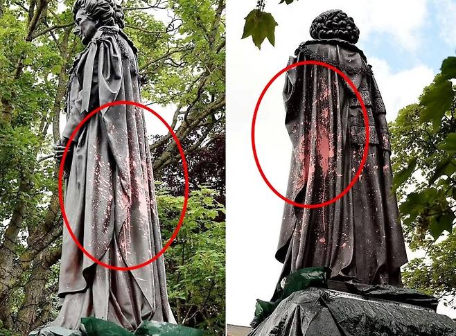 지난 주말 영국 링커셔주에 설치된 마가렛 대처 전 영국 총리의 동상이 누군가 던진 붉은 페인트로 붉게 파손됐다