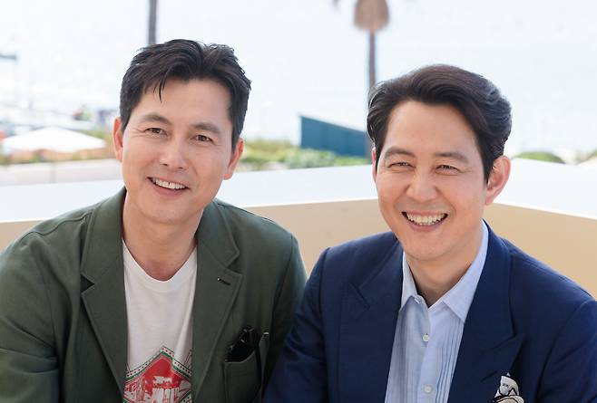 제75회 칸 국제영화제 미드나잇 스크리닝 부문에 초청된 영화 ‘헌트’의  주연배우 정우성(왼쪽)과 감독 이정재. /뉴스1