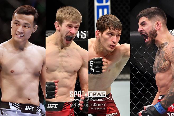 ▲ 지난 주말 아놀드 앨런은 정찬성을, 모브사르 에블로예프는 아놀드 앨런을, 일리아 토푸리아는 모브사르 에블로예프를 겨냥했다.