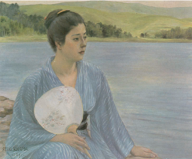 구로다 세이키, ‘호반’(1897). <나의 일본 미술 순례>는 이렇게 설명한다. “구로다가 라파엘 콜랭 등의 스승을 통해 프랑스에서 습득한 외광파는 고전적 아카데미즘 미술을 기조로 삼아 대상의 형태를 무너트리지 않으면서도 인상파가 선보였던 부드러운 빛의 효과를 절충했던 기법이었다. 이러한 기법을 풍경화와 인물화의 온건한 주제를 통해 구사한 화풍은 구로다 세이키가 교장으로 있던 도쿄미술학교와 관설 미술공모전의 제도적 뒷받침 아래 일본 서양화단의 주류로 자리 잡았다.” 연립서가 제공