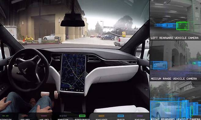 테슬라 오토파일럿 시연 영상. 테슬라 홈페이지 캡처