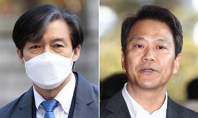 조국 전 법무부 장관(왼쪽), 임종석 전 대통령 비서실장. 연합뉴스