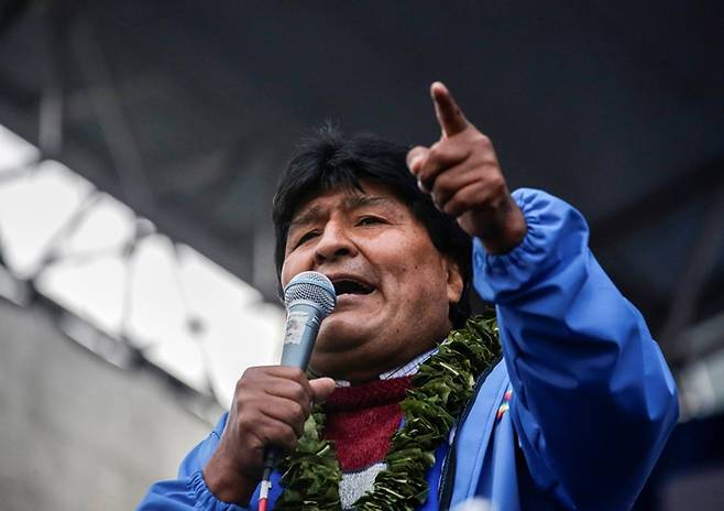 사진은 에보 모랄레스 전 볼리비아 대통령이 망명생활을 마치고 지난해 3월 볼리비아로 귀국해 연설하는 모습. /사진=로이터