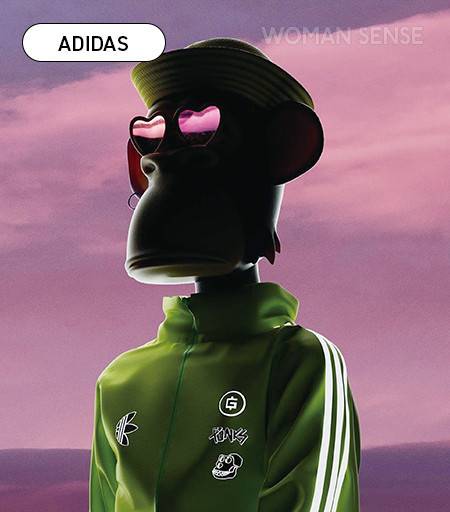 아디다스가 BAYC(Bored Ape Yacht Club)와 협업해 발매한 아디다스 트레이닝복을 입은 원숭이 캐릭터 NFT.
