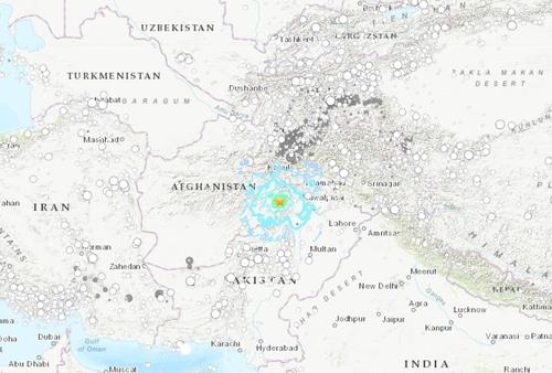 22일 아프간 강진 발생 위치 [USGS 홈페이지 캡처. 재판매 및 DB 금지]