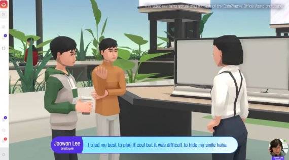 메타버스에서 만나고 컴투스의 올인원 메타버스 '컴투버스'에서 직원들이 이야기를 나누는 모습