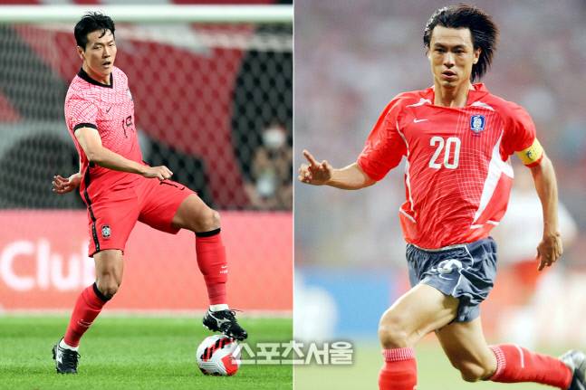2022년 김영권(왼쪽)과 2002년 홍명보. 스포츠서울DB