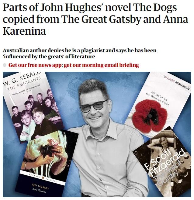 영국 일간 가디언은 호주 작가 존 휴즈가 '위대한 개츠비' '안나 카레니나' 등 일부 문구를 표절했다고 보도했다. 가디언 홈페이지 캡처