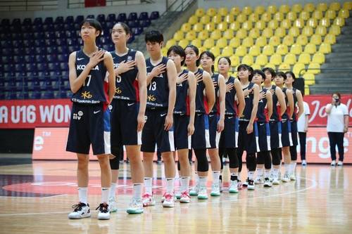 인도와 경기에 나선 한국 16세 이하 여자농구 대표팀 [대한민국농구협회 제공. 재판매 및 DB 금지]