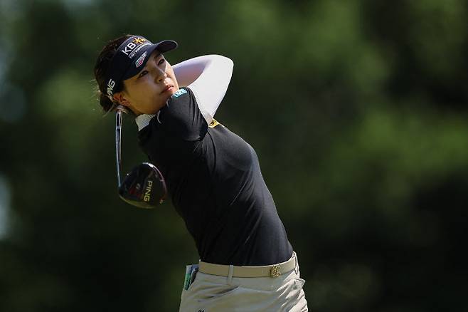 전인지가 27일 열린 LPGA 투어 메이저 대회 KPMG 위민스 PGA 챔피언십 최종 4라운드에서 티 샷을 하고 있다.(사진=AFPBBNews)
