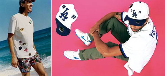 폴스미스 스윔웨어 컬렉션. 후디, 티셔츠 그리고 캡으로 구성된 오프화이트의 MLB 콜라보.