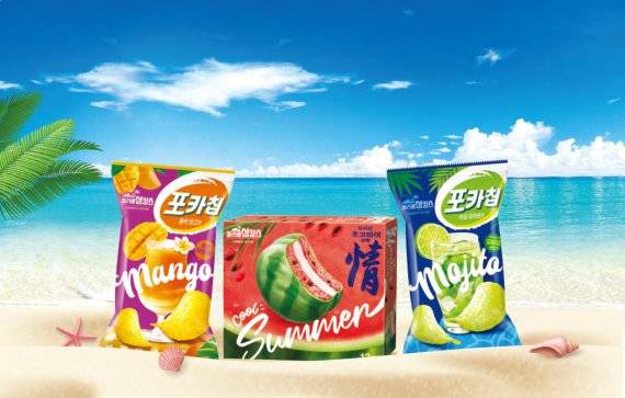 오리온 수박맛 초코파이(가운데)