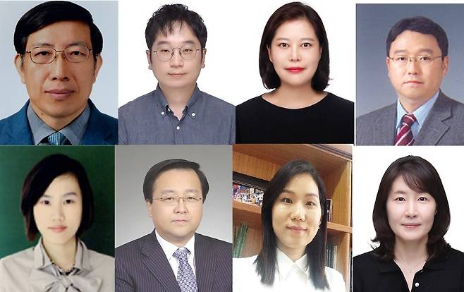 ‘제32회 과학기술우수논문상’에 충남대 교수 8명이 선정됐다. 위 왼쪽부터 구남집,김승섭, 오명진, 김규용 교수, 아래 왼쪽부터 라진숙, 이충재, 허경선, 이예진 교수. (충남대 제공)© 뉴스1