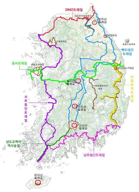 산림청이 29일 발표한 '제2차 숲길의 조성·관리 기본계획'에 의해 조성되는 전국 숲길 연결망 구축안



산림청 제공