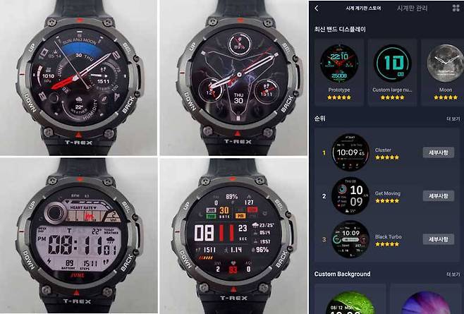 다양한 워치 페이스를 지원하며, Zepp 모바일 앱을 통해 추가 다운로드도 가능