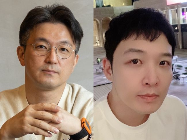 [사진=쿠팡플레이 제공] '사내 연애'를 제작하는 박원우 작가(왼쪽)와 김한규 PD(오른쪽).