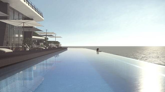 오는 22일 개관을 앞둔 파르나스 호텔 제주의 인피니티 풀(파르나스 호텔 제공)© 뉴스1