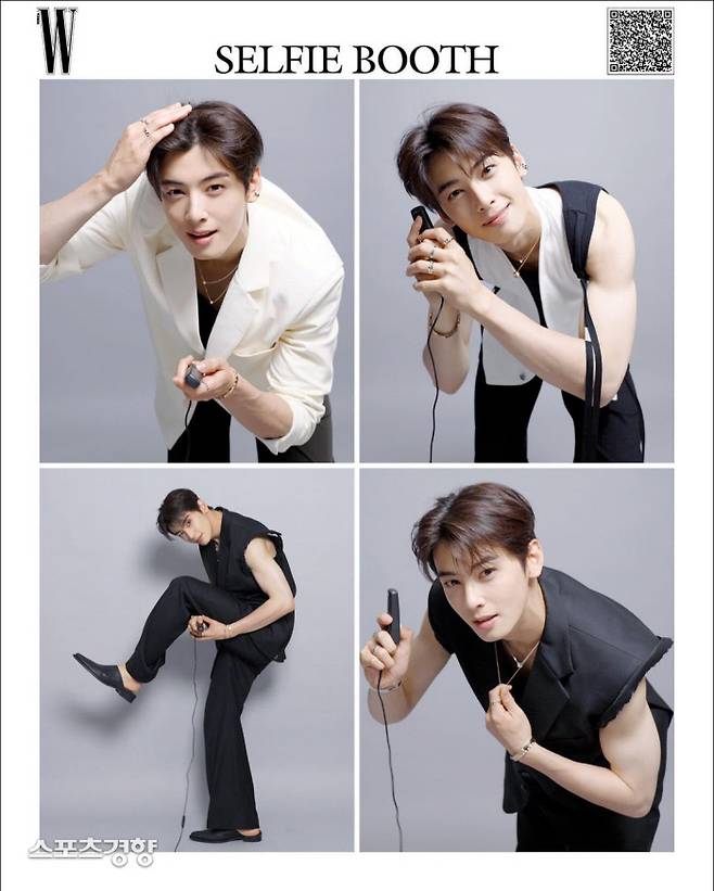 차은우는 이번 화보 촬영에서 셀프 사진 촬영에 임하고 있는 다양한 모습을 공개했다. 인스타그램 캡처