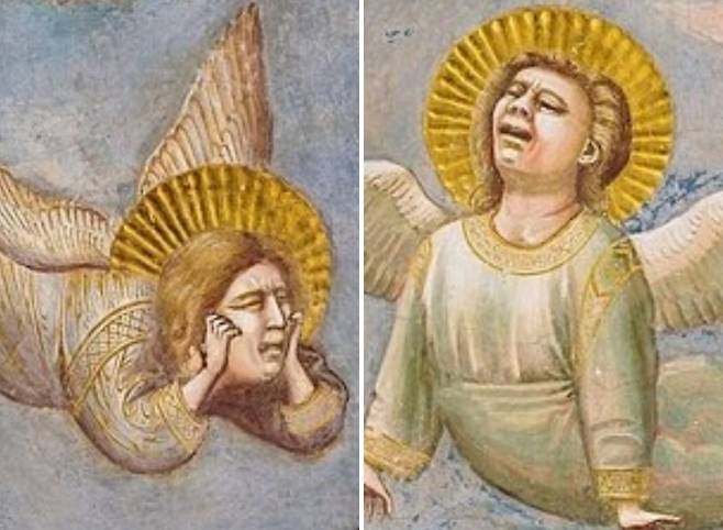 조토, 그리스도의 죽음을 슬퍼함(애도·일부 확대), 1304~1306년경.