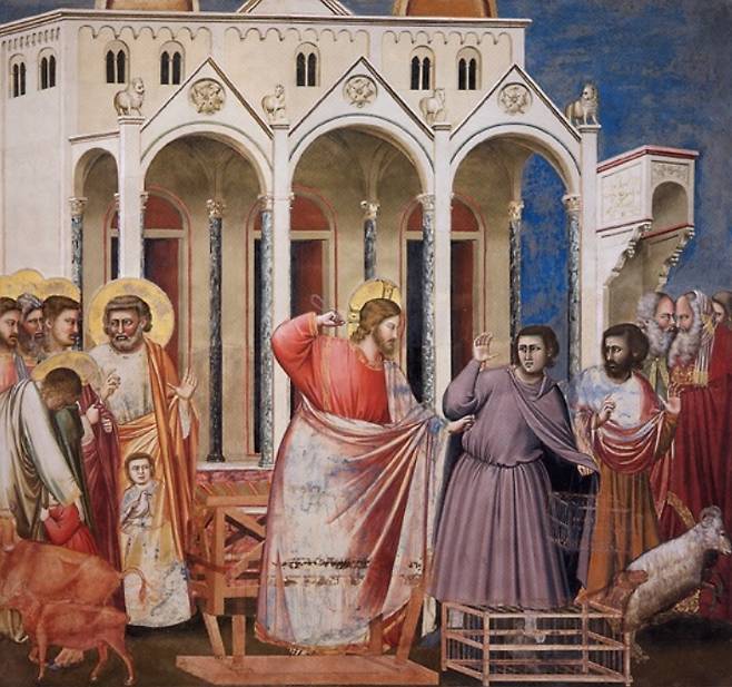 조토, 성전의 환전상을 쫓아내는 예수(성전 정화).