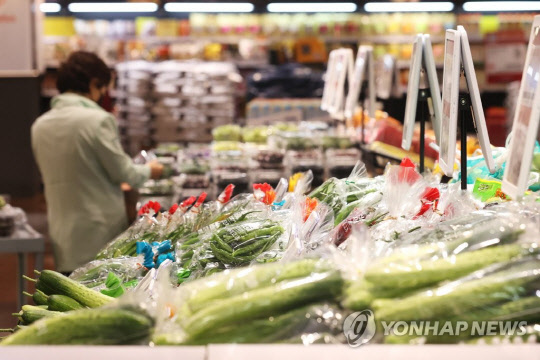 먹거리 등 생활물가 고공행진이 지속되고 있는 지난달 30일 서울의 한 마트에서 시민들이 장을 보고 있다. <연합뉴스>