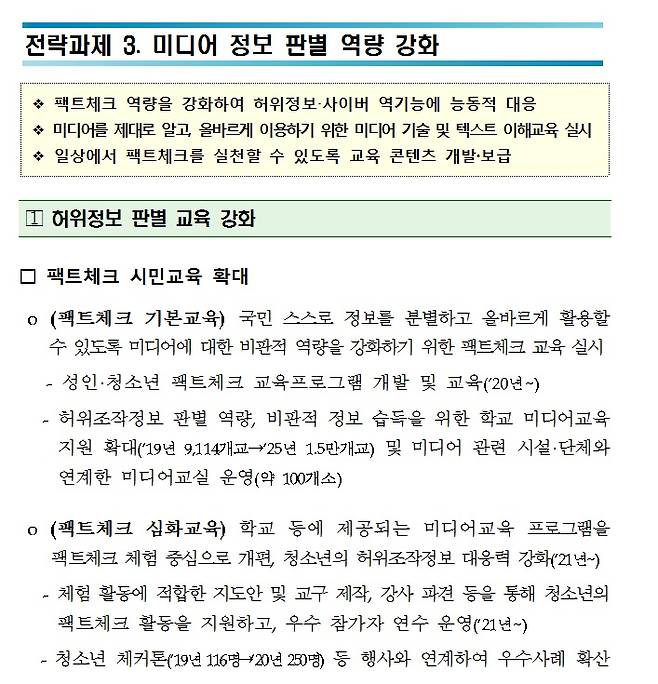 ▲ 미디어 교육 범부처 종합계획 자료