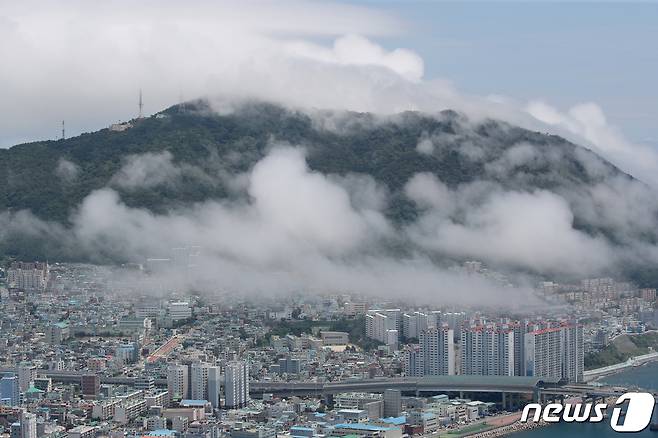 본격적인 더위가 시작되는 소서인 7일 부산 서구 천마산에서 바라본 영도에 해무가 끼어 있다. 20222.7.7/뉴스1 © News1 김영훈 기자