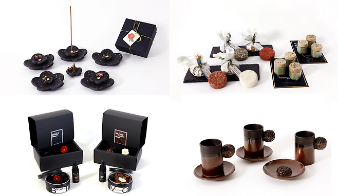 왼쪽부터 시계방향으로 대상 '동백향기', 금상 '아토르 염석비누/어흥고', 은상 '까망돌 에스프레소 잔 세트', 금상 '제주건너ON 화산석디퓨저',