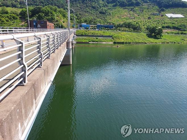 낙동강 녹조 (창원=연합뉴스) 기온이 높아지면서 낙동강 물이 녹색을 띠자 환경단체가 환경부에 대책 마련을 촉구했다. 사진은 지난 16일 녹조가 낀 낙동강 창녕함안보. 2022.5.18 [낙동강네트워크 제공. 재판매 및 DB 금지]