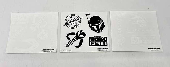 (왼쪽부터)만달로리안, 보바 펫, 씨게이트 파이어쿠다 튜닝용 스티커