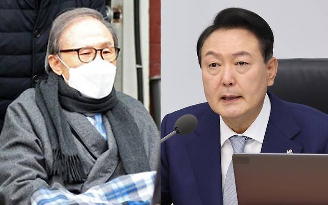 이명박 전 대통령, 윤석열 대통령. 연합뉴스