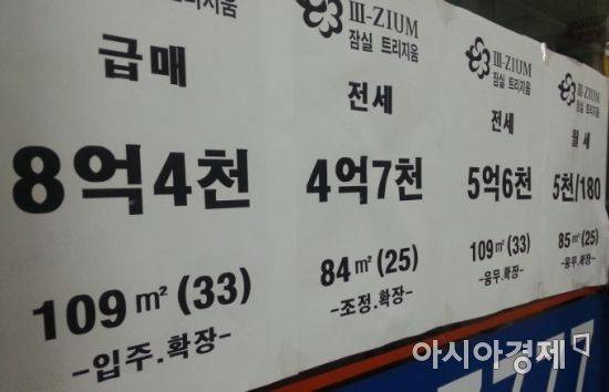 '깡통전세'로 인한 세입자들의 불안감이 커지고 있다.사진은 서울 잠실의 한 중개업소에 내걸린 부동산 매물표.(사진=아시아경제 DB)