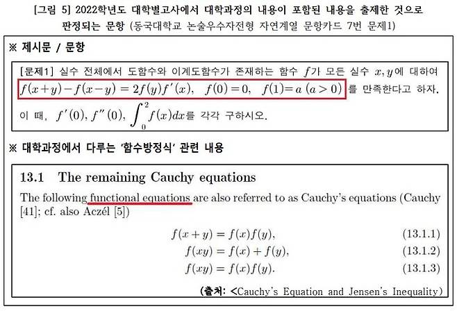 [세종=뉴시스] 사교육걱정없는세상은 동국대가 출제한 2022학년도 논술 문항(사진)에서 대학에서 배우는 함수방정식을 출제해 교육과정을 어겼다고 지적했다. (자료=사교육걱정없는세상 제공). 2022.07.20. photo@newsis.com *재판매 및 DB 금지