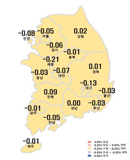 시도별 아파트 매매가격지수 변동률 [한국부동산원 제공. 재판매 및 DB 금지]