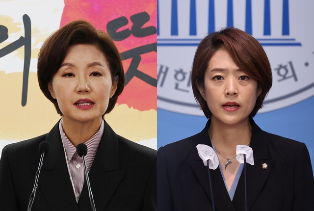 김연주 전 국민의힘 상근부대변인(왼쪽 사진)과 고민정 더불어민주당 의원. 뉴시스