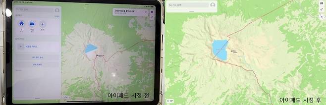 백두산 천지가 중국 영토 안에 표시된 지도(왼쪽)와 시정 후 지도  [반크 제공]