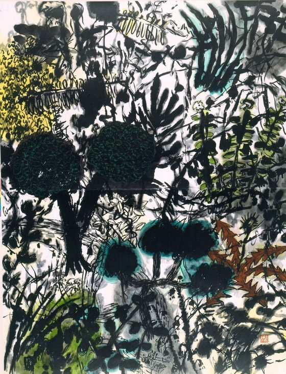 강경구, Forest 2001, Ink on Korean Paper mounted on wood panel, 235x179cm..[사진 우손갤러리]