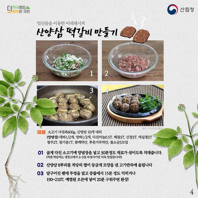 산양삼 떡갈비 만드는 방법. 산림청 제공