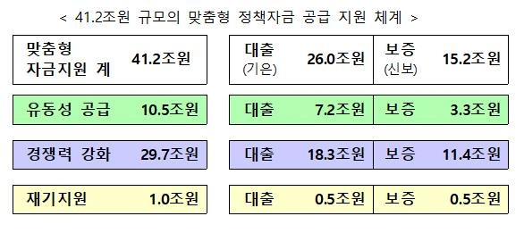 41조2천억원 규모의 맞춤형 정책자금 공급 지원 체계 [금융위 제공. 재판매 및 DB 금지]