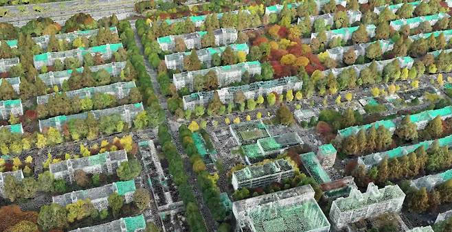 반포주공아파트 1단지 드론 3D스캔 이미지. 반포주공아파트 3D공간기록 프로젝트. 테크캡슐 제공