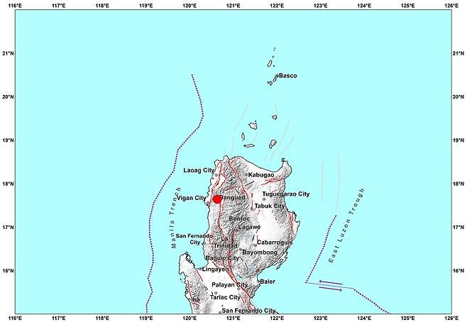 27일(현지시간) 규모 7.1의 지진이 발생한 필리핀 루손섬 아브라주 [필리핀화산지진연구소 사이트 캡처. 재판매 및 DB 금지]