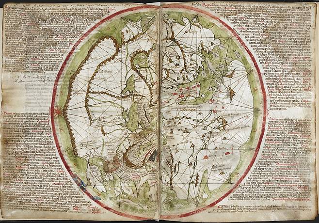 1321년 베스콘테가 제작한 세계지도(출처: The British Library)