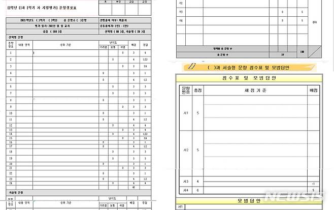 [광주=뉴시스] 일선 학교에서 쓰이는 문항정보표 양식. 위 사진은 기사 본문과 관계없음. (사진=독자 제공) 2022.07.26. photo@newsis.com *재판매 및 DB 금지