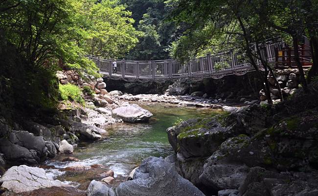 ‘연인산 명품 계곡 길’의 출렁다리.